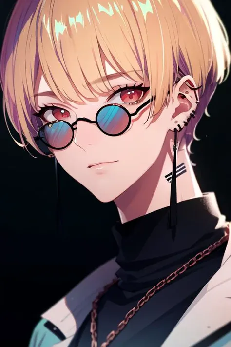 photorealistic, (4k), depth of field, (Masterpiece), (realistic skin texture), extremely detailed, intricate, hyper detailed, high resolution, professional photography, , depth of field, sharp detail, best quality, looking at viewer, 1boy, solo, male focus, <lora:hajun_yeon:0.9>, hajun_yeon, blonde hair, red eyes, short hair, bangs, , earrings, , bowler hat, science fiction social science fiction, 2k resolution