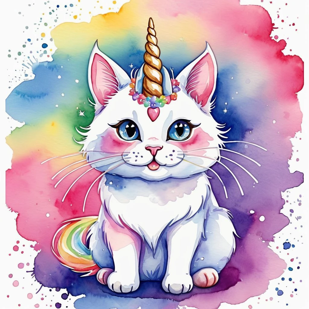 watercolor caticorn, Meowgical, Unicorn Cat, watercolor cat, Unicorn