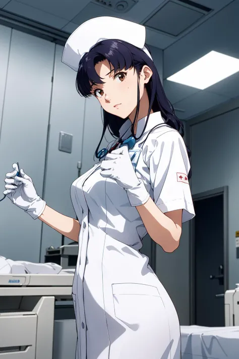 (RAW photo, best quality), wide angle photo, masterpiece, 1girl, natural lighting
hospital, operating room, surgical gloves,
(((White))) nurse uniform smooth, nurse, nurse hat, stethoscope <lora:NurseUniform0_1:0.8>,
katsuragi misato, <lora:eva_katsuragi_misato_v1_2:0.8>,