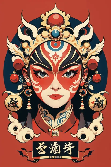 ((masterpiece)), best quality, perfect anatomy,8K wallpaper,
mChinaChic, solo, looking at viewer, red background, simple background, closed mouth, beijing opera facial makeup, golden reel banner, chinese text on banner
<lora:mChinaChic_v1:0.7>