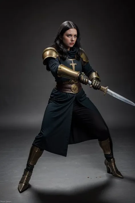 full body armored, action pose, sword armed, medieval battlefield, intense expression, blood on armor <lora:FinalFantasy_Meliadoul:0.7> meliadoulfft, black hair, blue eyes