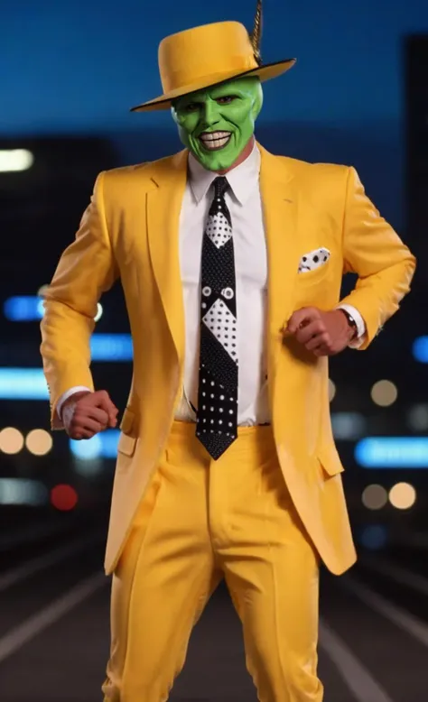 TheMask1024,a man wears a yellow suit,run on sky,detailed eyes,highly detailed,photography,ultra sharp,film,bokeh,professional,4k,<lora:TheMask1024:0.8>,<lora:add-detail-xl:2>,