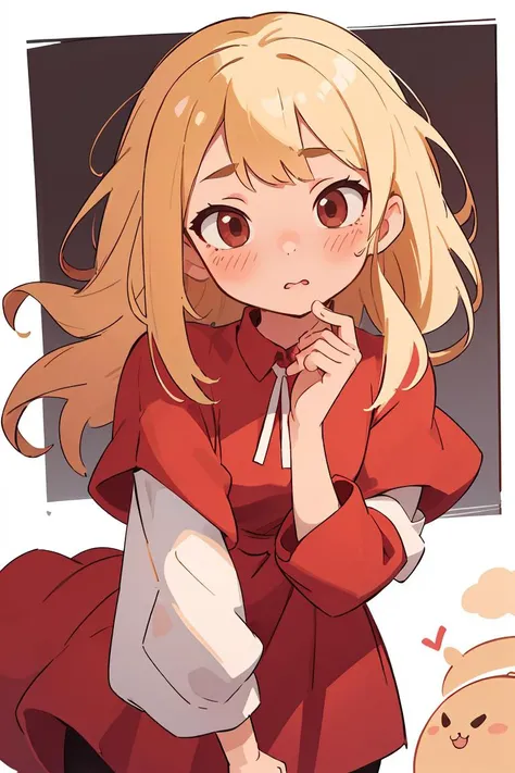 (masterpiece, best quality), 1girl, blonde hair, red dress, pantyhose, cute face, blush,