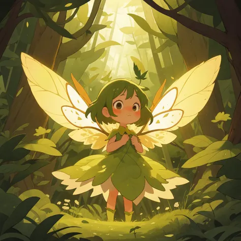 masterpiece、Mastepiece、Award-winning、((A scene of little fairies flying))、、Perfect proportions、Wear a leotard、feathers grow on the back,、The background is a fantasy world forest