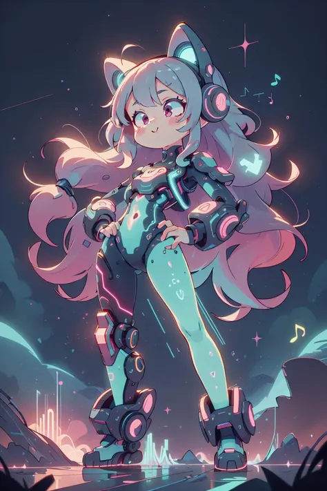 <lora:NaviSoundwaveTech:0.8> soundwavetech ,scifi, glowing frequencies, digital music, <lora:KawaiiTech:0.5> kawaiitech,
1girl, standing, hand on own hip, hand up, contrapposto, long hair, simple background, smile,