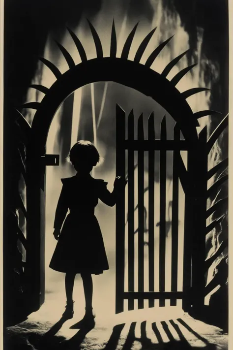 <lora:Lotte Reinige Style:1>Lotte Reinige Style - gate made of a thousand suns as screencapture from movie Cabinet of Caligari