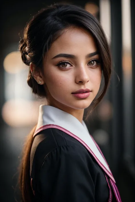 photo of beautiful (EPD4n1T0rr3s:0.99), a woman with perfect hair, upsweep updo, wearing Dark Pink (meiji schoolgirl uniform:1.1),  (tintype, vintage photo:1.1), (plain background, gradient:1.1), (closeup portrait), modelshoot style, (extremely detailed CG unity 8k wallpaper), professional majestic photography, (Leica M6 Camera), 24mm, exposure blend, hdr, faded, extremely intricate, High (Detail:1.1), Sharp focus, dramatic, soft cinematic light, (looking at viewer), (detailed pupils), 4k textures, elegant, ((((cinematic look)))), soothing tones, insane details, hyperdetailed, low contrast, (epicPhoto)