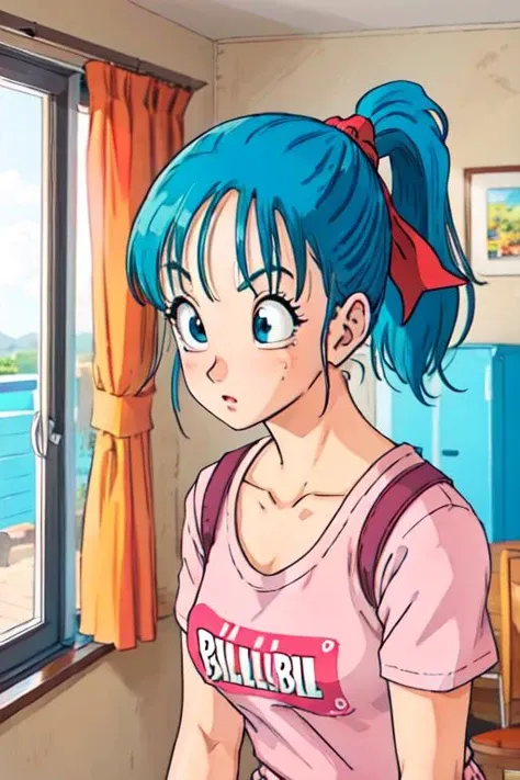 <lora:retrobulma-z1:0.9> 1girl , retrobulma   ponytail,  cowboy shot,  head red ribbon,   indoors, , blue hair ,naked