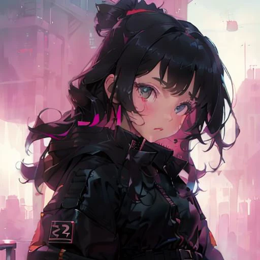 <lora:bladerunner2049:1>bladerunner2049, masterpiece, best quality, 1girl, face, ((close-up, Close portrait:1)), make up, studio light, studio, white background, black hair, Long curly hair, face front, ((windbreaker with puff sleeves bigger pockets and long belt, gathering at the waist, colorful, asymmetric structure, Deconstruction, oversized silhouettes)) cotton fabric, emotional