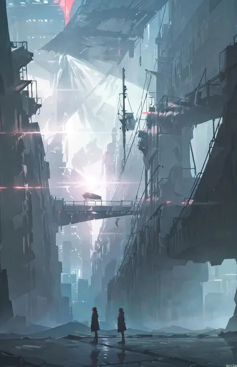 masterpeice,best quality, 8k, female ,bridge , looking up, bandaid on nose, neon lighting, <lora:bladerunner2049:1>