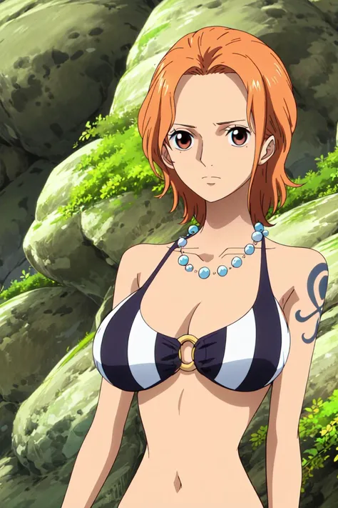 blond woman, anime style”, in anime style, looking like annie leonhart, annie leonhart, nami, cell shaded adult animation, in an anime style, nami from one piece, ecchi anime style, cel - shaded art style, in manga style, anime girl named lucy, nami one piece, large breast, cleavage, , naked, nsfw