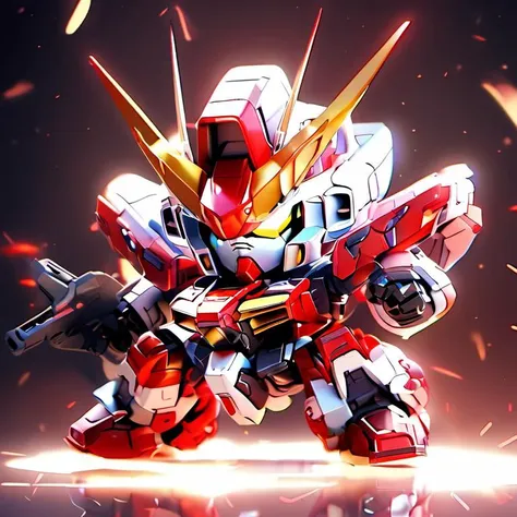 masterpiece,shining,bloom,soft light,shadows,realistic,chibi gundam,<lora:chibi_gundam:1>, buffed up, heavy arms