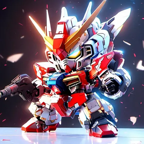 masterpiece,shining,bloom,soft light,shadows,realistic,chibi gundam,<lora:chibi_gundam:1>, buffed up, heavy arms