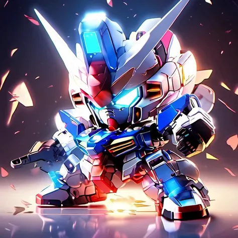 masterpiece,shining,bloom,soft light,shadows,realistic,chibi gundam,<lora:chibi_gundam:1>, blue light