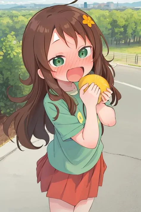 girl,cute,(looking at viewer:1.0), details sky,handsome,((masterpiece:1.4,best quality)),multiple details,eyeshadow,sfw, (medium shot:1.5), gradiant eyes, hazel eyes, (long black lycra pantyhose:1), standing, stand, park, stand in park,
riko, long hair, brown hair, green shirt, hair flower, green eyes, skirt, hyper-pregnant, lifting shirt, wink the eye, smile. Exposed belly, lifting shirt, lift shirt. Showing belly, pregnant belly, lift shirt. Peace_sign