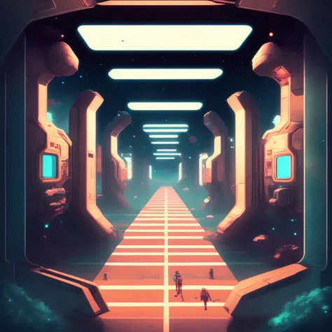 sci fi corridor, (HyperDrive:0.5), (style by JovianSociety:1)