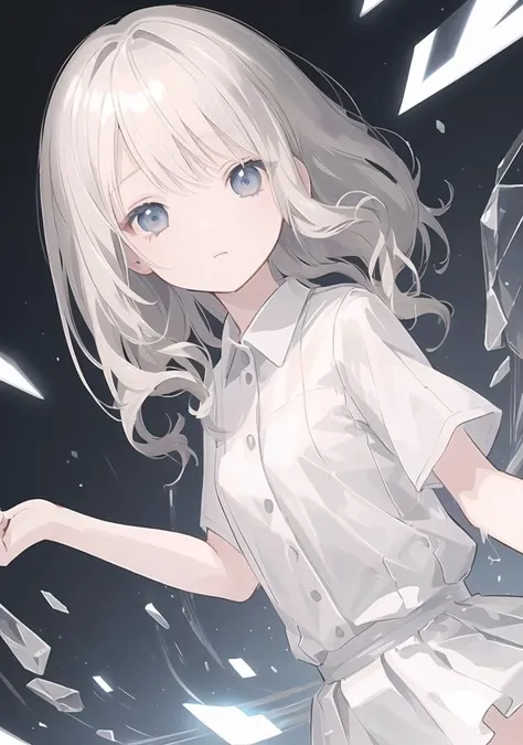  , ((((ultra-detailed)))), ((((illustration)))), at home, 1girl, solo, (((little girl))), kawaii, small breasts, (gray hair(0.7)|blonde hair (0.3)), expressionless, ((white shirt)), (tight),dynamic angle from above, upper body, cropped legs ,(beautiful detailed shiny eyes), (highlight in eyes)
