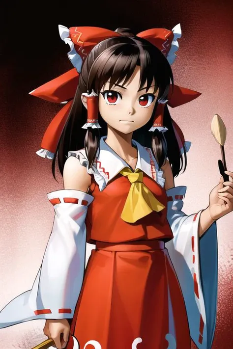 <lyco:OcarinaArtStyle:1.0>, 1girl, cowboy shot, (Hakurei Reimu), Touhou, oot_style