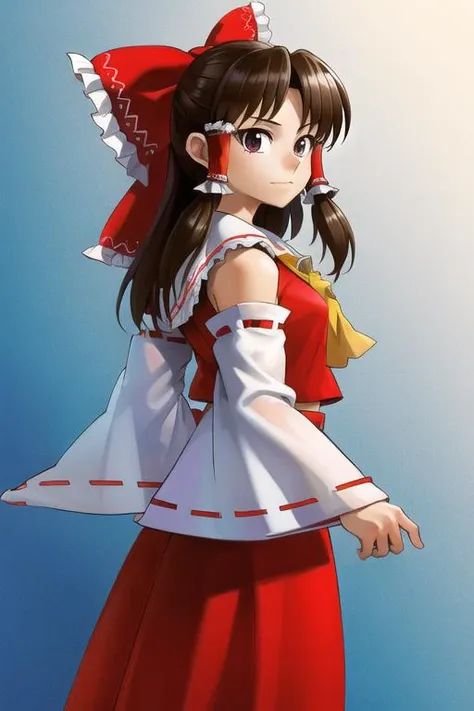 <lyco:OcarinaArtStyle:1.0>, 1girl, cowboy shot, (Hakurei Reimu), Touhou, oot_style