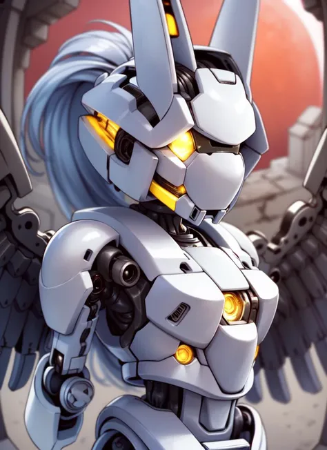 ((best quality)), ((highly detailed)), extremely detailed face, beautiful face, , <lora:more_details:.3>, (1girl), (solo), <lora:age_slider_v2:-3.5>, upper body, ((android)), robot body, (metallic hair:1.3), <lora:solidEyes_v70:.9>, solid eyes, (violet eyes), colored sclerae, ((glowing eyes)), ((robot ears)), mechanization, (brass(substance) skin), (metal skin:1.33), colored skin, (combat helmet, covered face, mask, <lora:NOFACE V3.0:.9>, noface, ((no mouth)), lights, LEDs, wires, cables, shiny skin, robot limbs, mechanical joints, armor, <lora:lottalewdsMechanical_v1:1>, (mechanical_wings:1.2), (thrusters:1.5), (outside, in a mausoleum, evening, night sky, stars, lunar eclipse, shooting star)