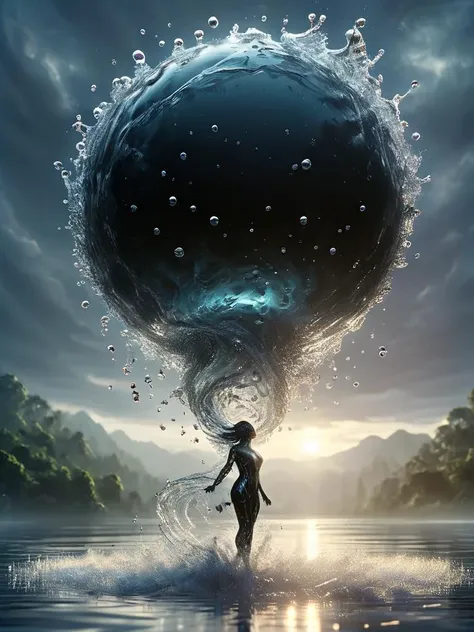 (masterpiece,top quality,best quality,official art,beautiful and aesthetic:1.2),(1girl:1.2),, woman standing, elegant,black suit ,sci-fi,the dark,cinematic,,cyberpank,mud,poison,detonator,polygon,(black smoke:1.3),(mat black:1.2),,mask,(wet:1.2),long hirl,pirate,oil,searchlight,night,in water,armour,prospective,pipe,shining surface of the water,reflection,transparency,translucent,steel ,Inside the spaceship,( shine fish swarm:1.2),Falling junk,backlighting,(vortex:1.2) <lora:watce-sdxl:1> watce