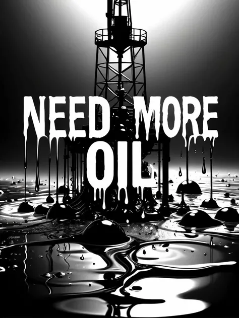 (NEED MORE OIL text logo:1.8) black and white <lora:Harrlogos_v2.0:1> oil factory, oil spill on water, drippings, catastrophy <lora:watce-sdxl:0.25> watce