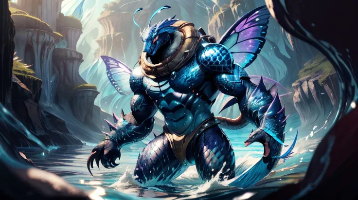 (masterpiece, best quality, fullscreen), [(full body:0.9)::0.3] portrait (photo of a giant out of water Amorphous water [magical being:creature:0.2]:1.5), <lora:EYES EyesGen:0.4> intricate iris, (scaled holo skin:1.5), (Anthropomorphic:1.2), {5::(Snake body shape:1.2), (Glowing head:0.8), (Butterfly Wings:1)|(human form with Butterfly Wings:0.9), (casting Ice Manipulation magic spell:0.7), <lora:EFFECT ral-watce-sd15:0.1> watce, <lora:MONSTER Small_Mostersv2:0.5> (Fantz cartoon monster:1.3), (Swirling water flow:1.3), (floating Salt Breeze background:1.3), (Colorless Soft Natural Light lighting:1.5), <lora:EFFECT WorldofWater:0.1> worldofwater, , , , (look at the viewer:0.9), <lora:SLIDER muscle_slider_v1:0.5>, <lora:LIGHT nLoRA:0.2> dark theme, <lora:LIGHT epi_noiseoffset2:0.2>, <lora:QUALITY add_detail:0.5>, <lora:QUALITY kkw-better-v1.0a:0.3>, <lora:QUALITY PotatEnhancer_V1_6:0.2>, , (Full body Shot, Shallow Focus Shot, Low Angle Shot:[1.2:0.5:0.1]), heavily detailed, stygical, magical, , (sharp focus), , (no humans), (embedding:VIEW_Style-DoF), emely detailed, intricate, photorealistic, octane render, 8K, unreal engine, art by frank frazetta, simon bisley, brom