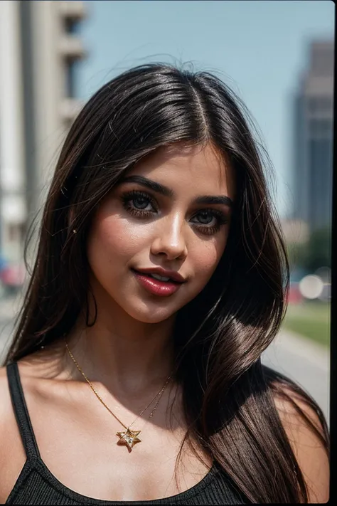 photo of (EPV4l3r14C4rruy0:0.99), a woman, perfect hair, posing, (vintage photo, racing suit), (closeup portrait), necklace, 24mm, (tintype), (analog, cinematic, film grain:1.3), ((plain Vermillion, gradient)), ((detailed eyes)), smiling, (epicPhoto)