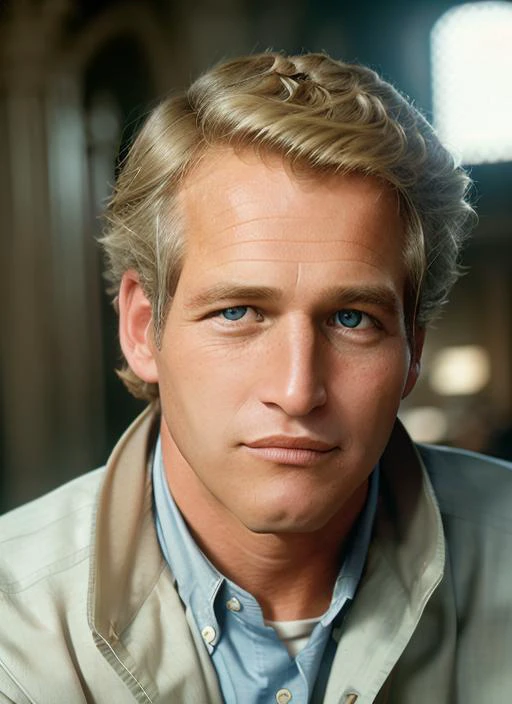 portrait of sksman, :< , wearing khakis , with side part medium blonde Shaggy hair , background jewish temple epic (photo, studio lighting, hard light, sony a7, 50 mm, matte skin, pores, colors, hyperdetailed, hyperrealistic), <lyco:Paul Newman:1.3>