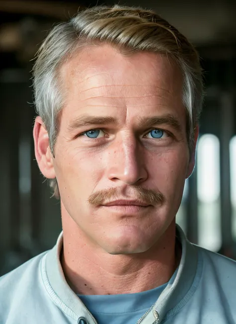 portrait of sksman, amused , wearing joggers , with fade with mustache light blonde Shaggy hair , background farm epic (photo, studio lighting, hard light, sony a7, 50 mm, matte skin, pores, colors, hyperdetailed, hyperrealistic), <lyco:Paul Newman:1.0>