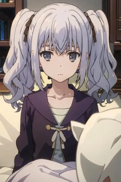 best quality, masterpiece, highres, solo, {nephren_sukasuka:1.15}, twintails, grey_eyes, ribbon, hair_ribbon, closed_mouth, upper_body, 1girl