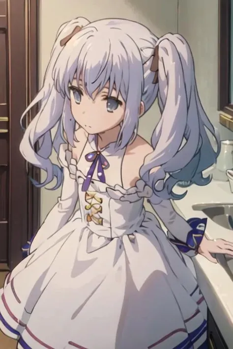 best quality, masterpiece, highres, solo, {nephren_sukasuka:1.15}, twintails, grey_eyes, ribbon, hair_ribbon, closed_mouth, upper_body