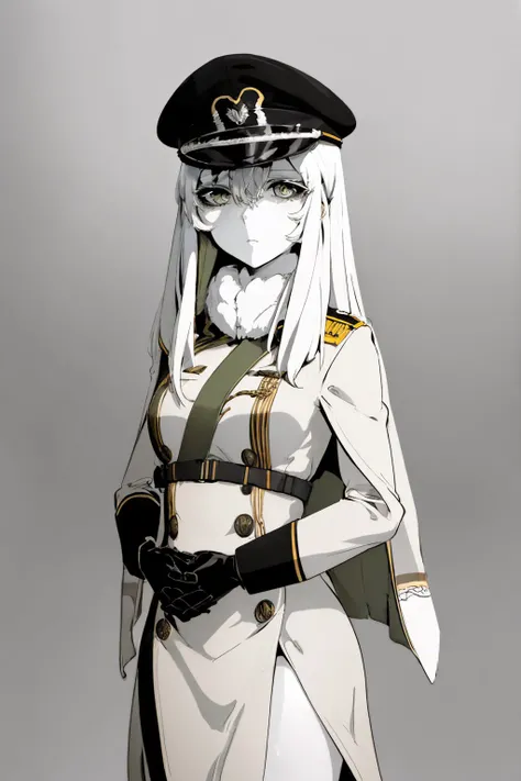 (masterpiece, best quality:1.2), cowboy shot, solo, 1girl, colored skin, expressionless, looking at viewer, extra arms, peaked cap, military uniform <lyco:style_juniperactias-10:1.0>