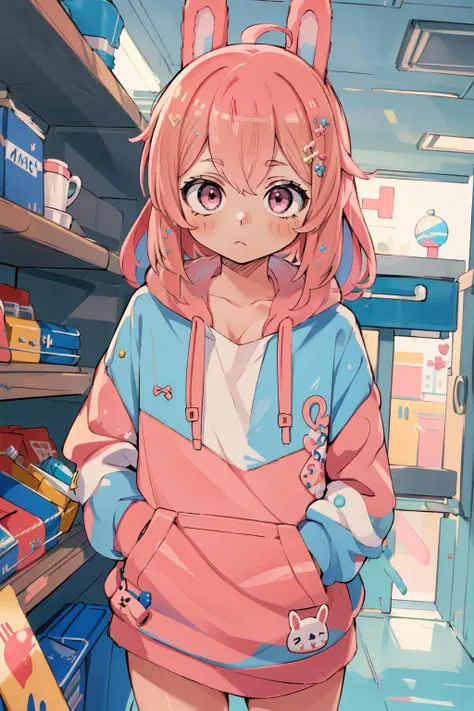 (masterpiece, best quality), intricate details,
1girl, <lora:Pippa:0.8> pippa, virtual youtuber, pink hair, hair ornament, rabbit ears, pink eyes, hoodie,