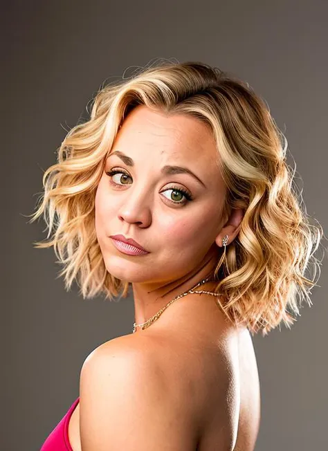 portrait of Kaley Cuoco, sorry , wearing romper , with strawberry blonde Curly hair , background court epic (photo, studio lighting, hard light, sony a7, 50 mm, matte skin, pores, colors, hyperdetailed, hyperrealistic), <lyco:Kaley Cuoco:1.1>