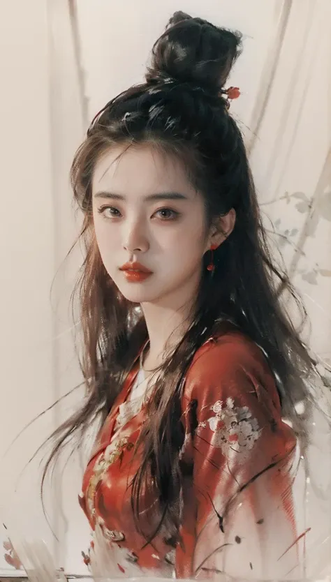 <lora:niexiaoqian-v1:0.9>,A Chinese Ghost Story,
(wangzuxian:1.1),(niexiaoqian:1.2),qiannvyouhun,1girl,solo,black hair,long hair,chignon,mole,realistic,robe,jewelry,lips,earrings,hair bun,chinese clothes,hanfu,the protagonist is on the right side of the screen,lens_flare,looking_up,<lora:Freehand_Brushwork:0.4>,beautiful detailed eyes,Ancient Chinese clothes,
Ancient background,Calligraphy background,very long hair,(sheer curtain:1.3),gauze curtain,strap lift,tears,eyes visible through hair,wallpaper,huge filesize,<lora:chinese-art:0.3>,chinese painting,chinese art,
niexiaoqian,(red robe:1.5),long hair,fairy,realistic,chinese clothes,hanfu,hair bun,portrait,, best quality , masterpiece, illustration, an extremely delicate and beautiful, extremely detailed ,CG,unity,8k wallpaper, Amazing, finely detail, masterpiece, best quality,official art,extremely detailed CG unity 8k wallpaper,absurdres, incredibly absurdres, huge filesize , ultra-detailed, highres, extremely detailed,beautiful detailed girl, extremely detailed eyes and face, beautiful detailed eyes,light on face,