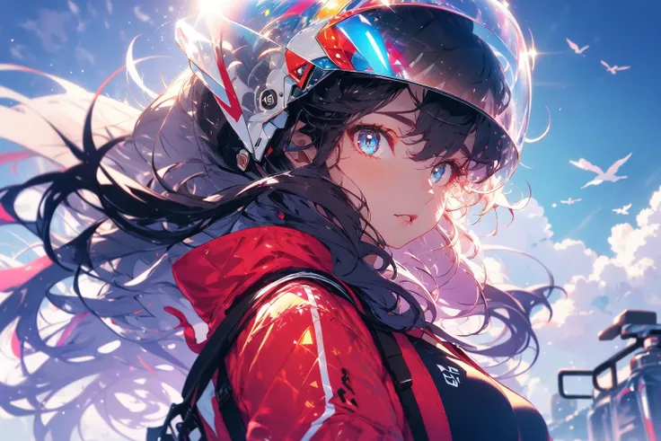 (masterpiece:1.2), best quality,PIXIV,Colorful portraits,
1girl, solo, long hair, looking at viewer, black hair, helmet, upper body, jacket, from side, parted lips, breasts, cloud, sky, bangs, looking to the side, floating hair, cloudy sky, medium breasts, outdoors, day
<lora:Colorful portraits_20230715165729-000018:1>