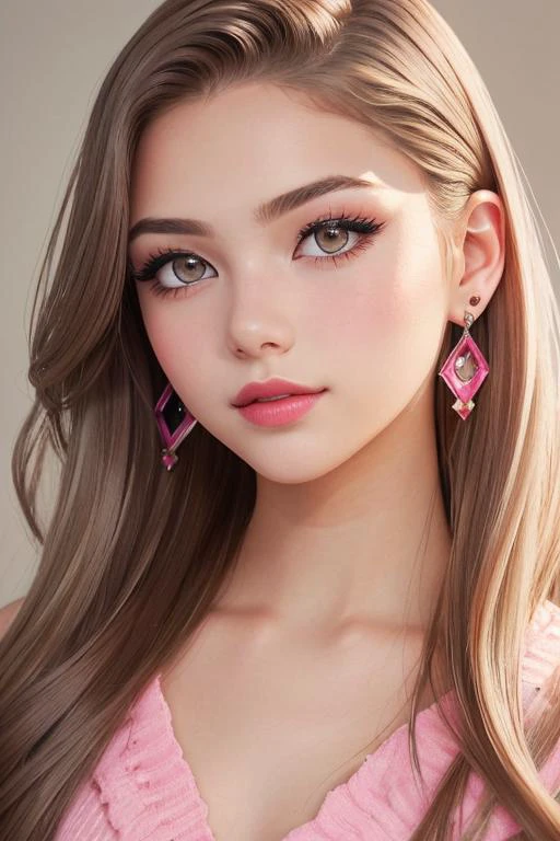 beautiful girl, brown_eyes, ((beautiful slim age girl 18 year old, hair color [Balayage hair], [undercut pixie] hair)), earrings, lips, realistic, narrow waist, charming, pink lipstick, colorful makeup, long eyelashes, earrings, wearing eyeliner, fair skin, (cute), (detailed face), detailed eyes, detailed iris