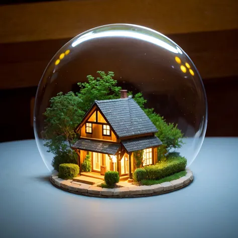 mini house, landscape, old fashion, nature, night light, a bubble, in the bubble, high detailed, masterpiece, best quality, <lora:Bubble_Sora:0.4>, (masterpiece,best quality:1.5)