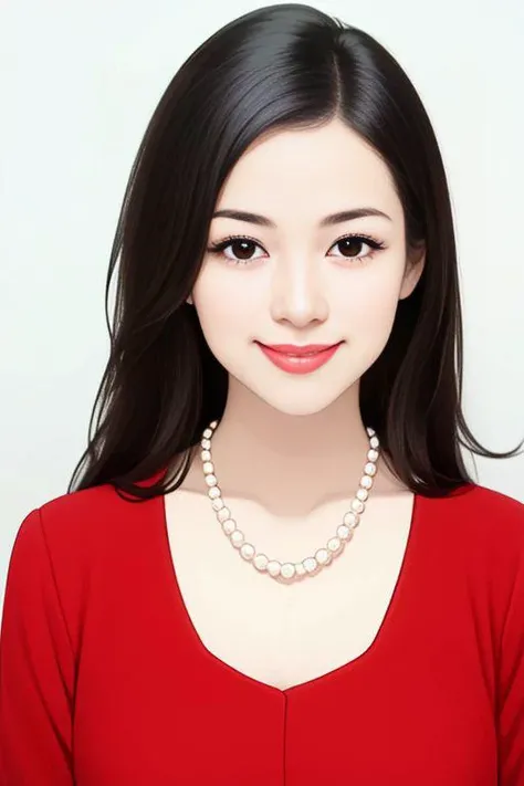 1girl, solo,
sitting, upper body,
curvy woman with long black hair,
milf,chubby face,
smile,charming,
pearl necklace,
(red dress:1.1),
white background,simple background,
(realistic:1.1),
masterpiece, best quality, absurdres,
<lora:20240516-1715838535470:0.8>,