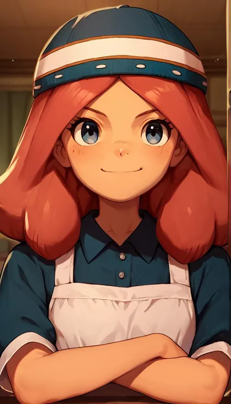 masterpiece, best quality, highres, intricate detail, 1girl, mature female, portrait, uneven twintails, red hair, swept bangs, grin, gym storeroom, (dimly lit:1.5), white shirt, buruma, standing, looking at viewer, head tilt,
high detail hair, high detail outfit, high detail hand, blue sky, <lora:add_detail:1> high quality iris, tone mapping