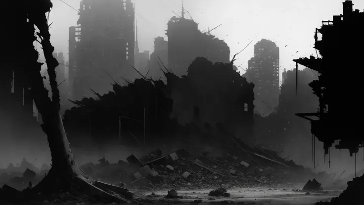 (landscape), 
[skull|building], (ruined cityscape:1.2), haunting, beautiful epic film noir,  beautiful epic Film Noir, epic black and white SHADOWS, by Andre Kohn, Carne Griffiths, Guido Crepax, and Milo Manara, masterpiece, 32k resolution, molecular precision, cold, frost, bleak, bleached bone, intricate, grim, 
(rfktr_bontrex-150:0.65),  (RFKTR_rootrex:0.45), 
<lora:LIGHTING_epiNoiseoffset_v2:0.75> 
<lora:add_detail:-0.5>