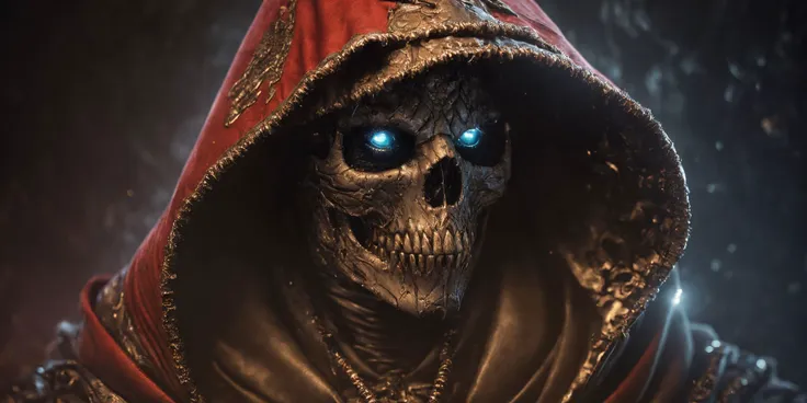 Raw Photo, a realistic close up photo of a necromancer in a hood and cloak, background is a an epic necropolis, sugar skull, bright glowing eyes, (highly detailed face:1.5), (highly detailed skin:1.4), dark, shiny metal, biomechanical, H.R. Giger, Lovecraft, Stranger things, terrifying,  grunge textures,(art by rfktr_bontrex-150:1.1)
<lora:epiNoiseoffset_v2:0.35>