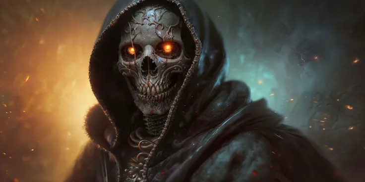 Raw Photo, a realistic close up photo of a necromancer in a hood and cloak, background is a an epic necropolis, sugar skull, bright glowing eyes, (highly detailed face:1.5), (highly detailed skin:1.4), dark, shiny metal, biomechanical, H.R. Giger, Lovecraft, Stranger things, terrifying, grunge textures,(art by rfktr_bontrex-150:1.1)
<lora:epiNoiseoffset_v2:0.35>