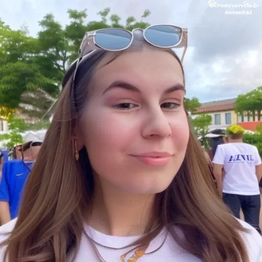 solo, eyewear on head, closed mouth, lips, outdoors, looking at viewer, cup, white shirt, jewelry, realistic