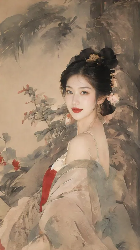 masterpiece,best quality,aesthetic,detailed face,looking at viewer,wide shot,
Chinese Brush Painting,monochrome,1girl,photo of a cute girl,full body,light smile,charming,20yo,Choppy layers Hair.shiny hair,Deep purple hair,Soft Pink,Pha Sin,Leather,daji,red dress,chinese clothes,bare shoulders,
<lora:add_detail:1>,<lora:水墨1.5:0.8>,<lora:daji_v2:0.8>,<lora:flat2:1>,<lora:anxiang:1>,
