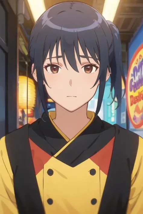 masterpiece, best quality, , 1boy, solo, male focus, looking at viewer, , , <lora:masahiro_adachi:0.72>, masahiro_adachi, black hair, brown eyes, ponytail, carnival costume, dieselpunk, 16k resolution