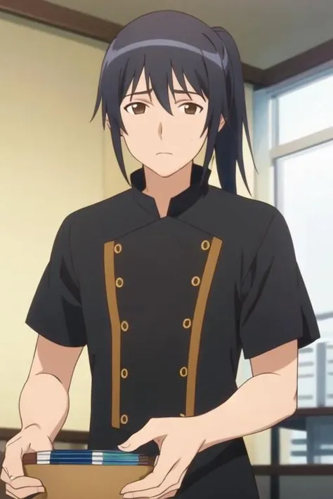 masterpiece, best quality, game cg, 1boy, solo, male focus, looking at viewer, , depth of field, <lora:masahiro_adachi:0.74>, masahiro_adachi, black hair, brown eyes, ponytail, pirate costume, sci-fi,