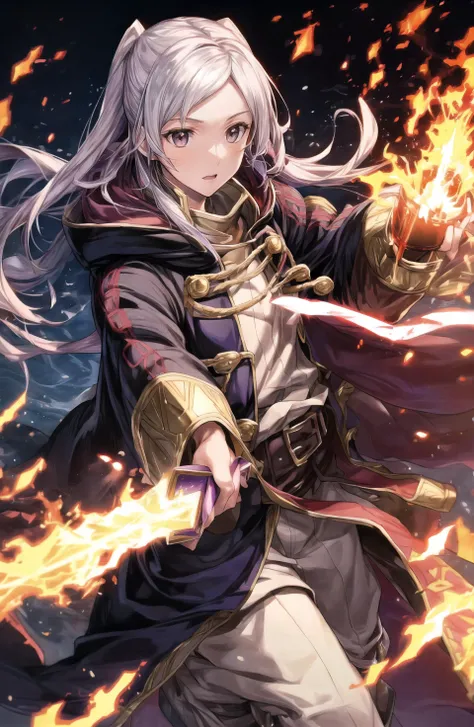 <lora:f-robin-fef:0.8>, robin fe, robe, hood down, belt, tactician,