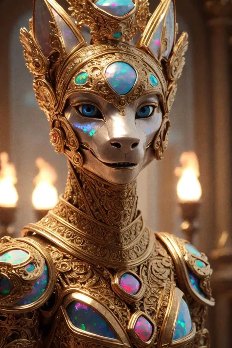 (cyborg)1.2, robot, (rococo)1.2, (detailed filigree decorations)1.1, (ornaments)1.1, photorealistic, clean, volumetric lighting, (ultra detailed)1.1, a (polished fire opal skin)1.2 anthro husky with (blue-opal eyes)1.1, (super detailed skin)1.1, (ultra hd)1.2, 16k, real life, (maximum facial detail)1.2, (colorful)1.1 bijoux, Robotic, robotic girl, robotic joints, filigree tattoo